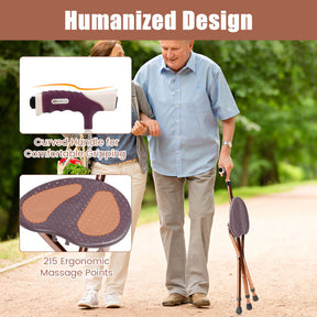 Multigot Folding Walking Stick Cane Seat Portable Adjustable Crutch Chair with LED Light and Retractable Legs