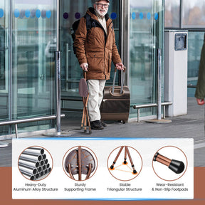 Multigot Folding Walking Stick Cane Seat Portable Adjustable Crutch Chair with LED Light and Retractable Legs