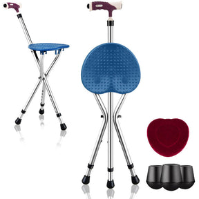 Multigot Folding Walking Stick Cane Seat Portable Adjustable Crutch Chair with LED Light and Retractable Legs