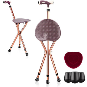 Multigot Folding Walking Stick Cane Seat Portable Adjustable Crutch Chair with LED Light and Retractable Legs