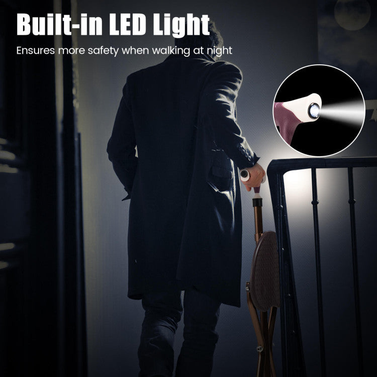 Multigot Folding Walking Stick Cane Seat Portable Adjustable Crutch Chair with LED Light and Retractable Legs