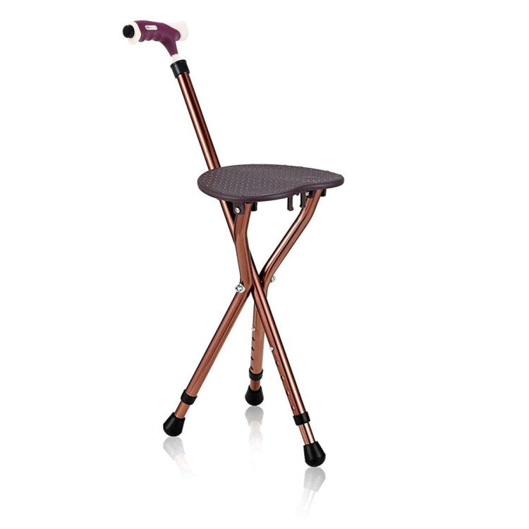 Multigot Folding Walking Stick Cane Seat Portable Adjustable Crutch Chair with LED Light and Retractable Legs