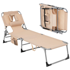 Beach Chaise Lounge Chair, Patio Folding Reclining Chair