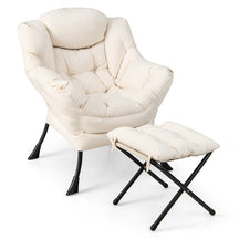 Lazy Chair with Ottoman, Modern Large Accent Chair with Folding Footrest, Head Pillow