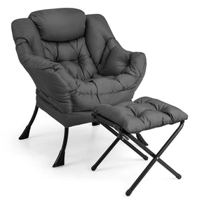Lazy Chair with Ottoman, Modern Large Accent Chair with Folding Footrest, Head Pillow