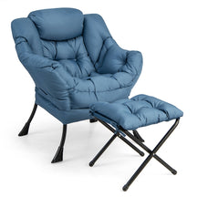 Lazy Chair with Ottoman, Modern Large Accent Chair with Folding Footrest, Head Pillow
