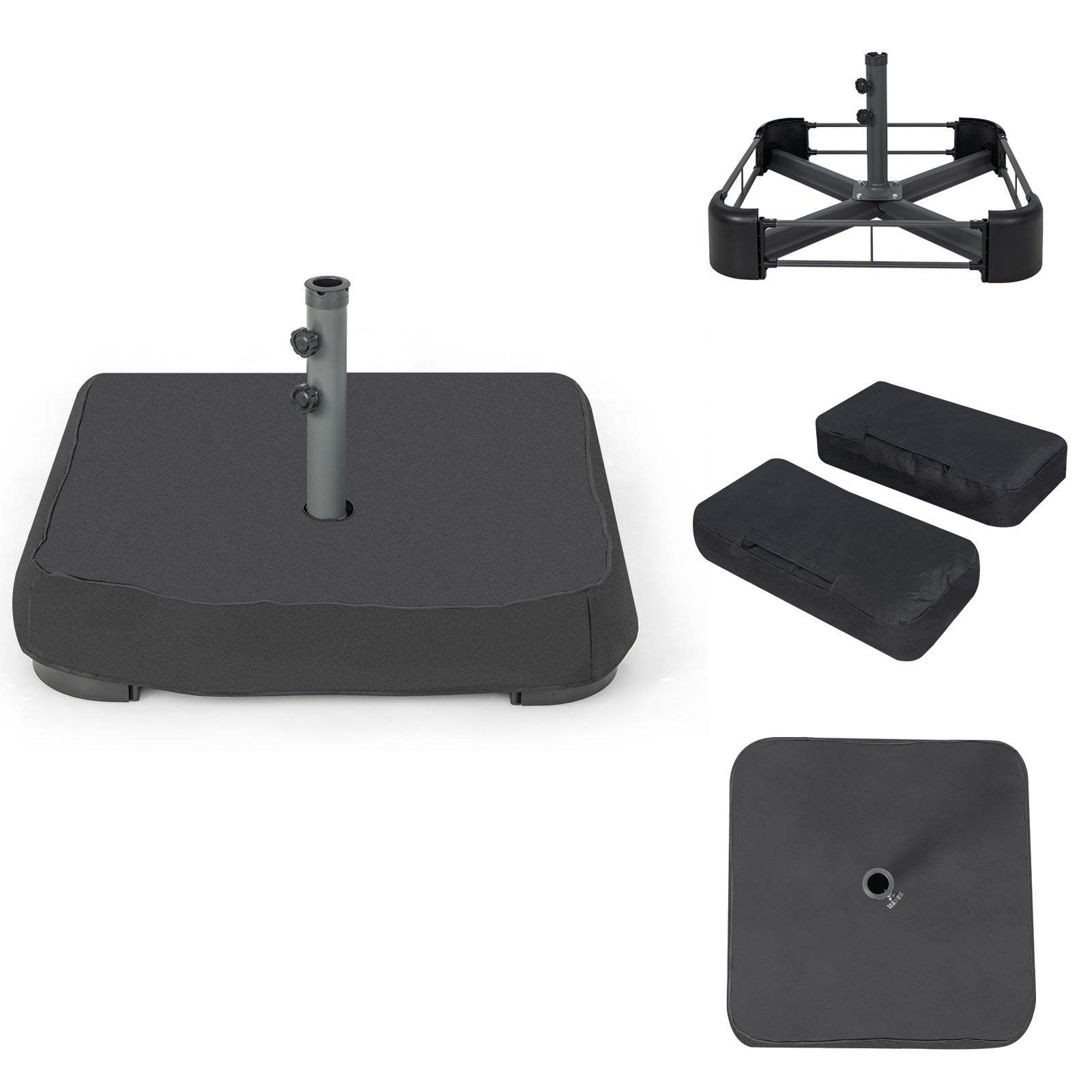 90 kg Patio Umbrella Base with Sandbags, 2 Tightening Knobs