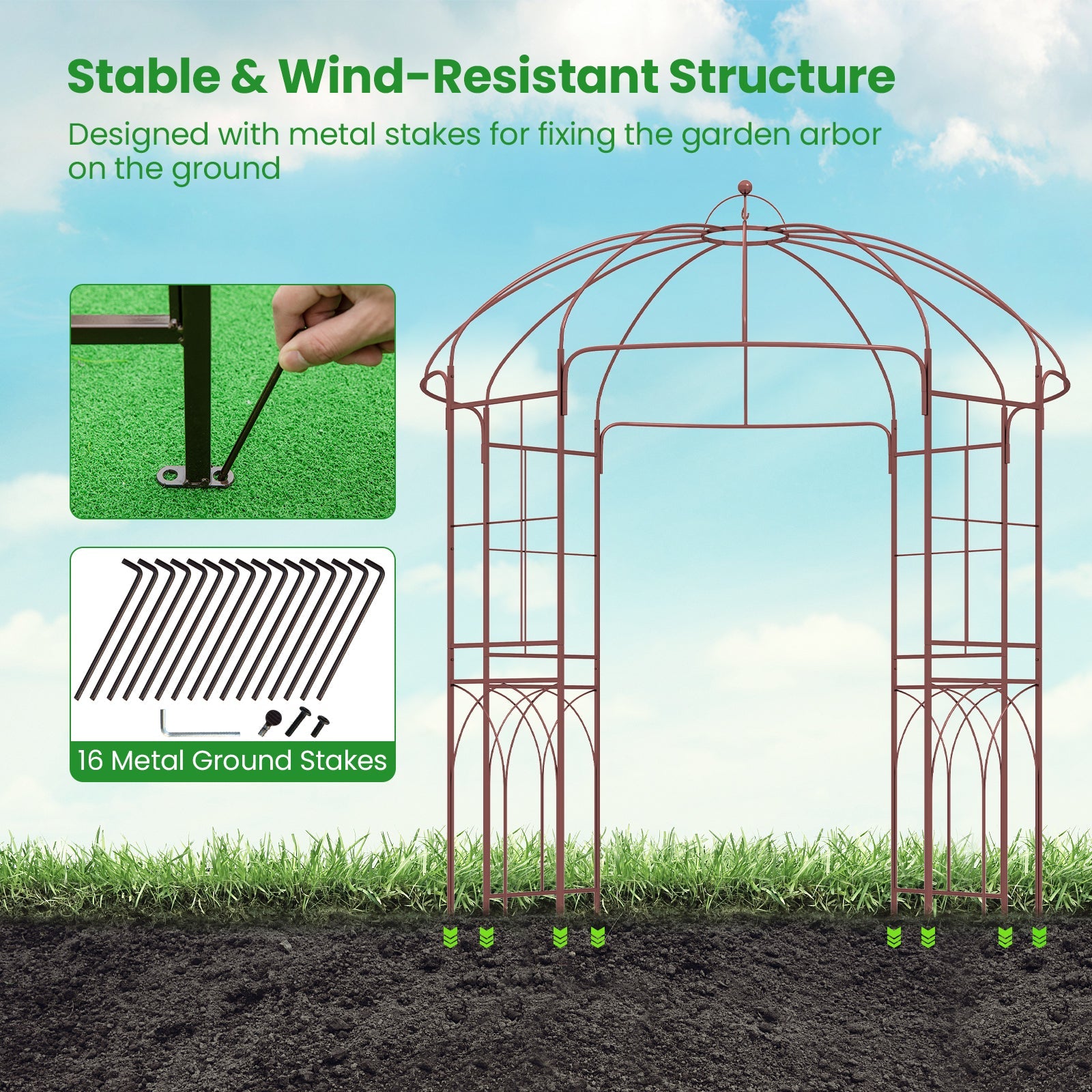 Birdcage Shape Garden Arbor, 211cm Wide x 256cm High