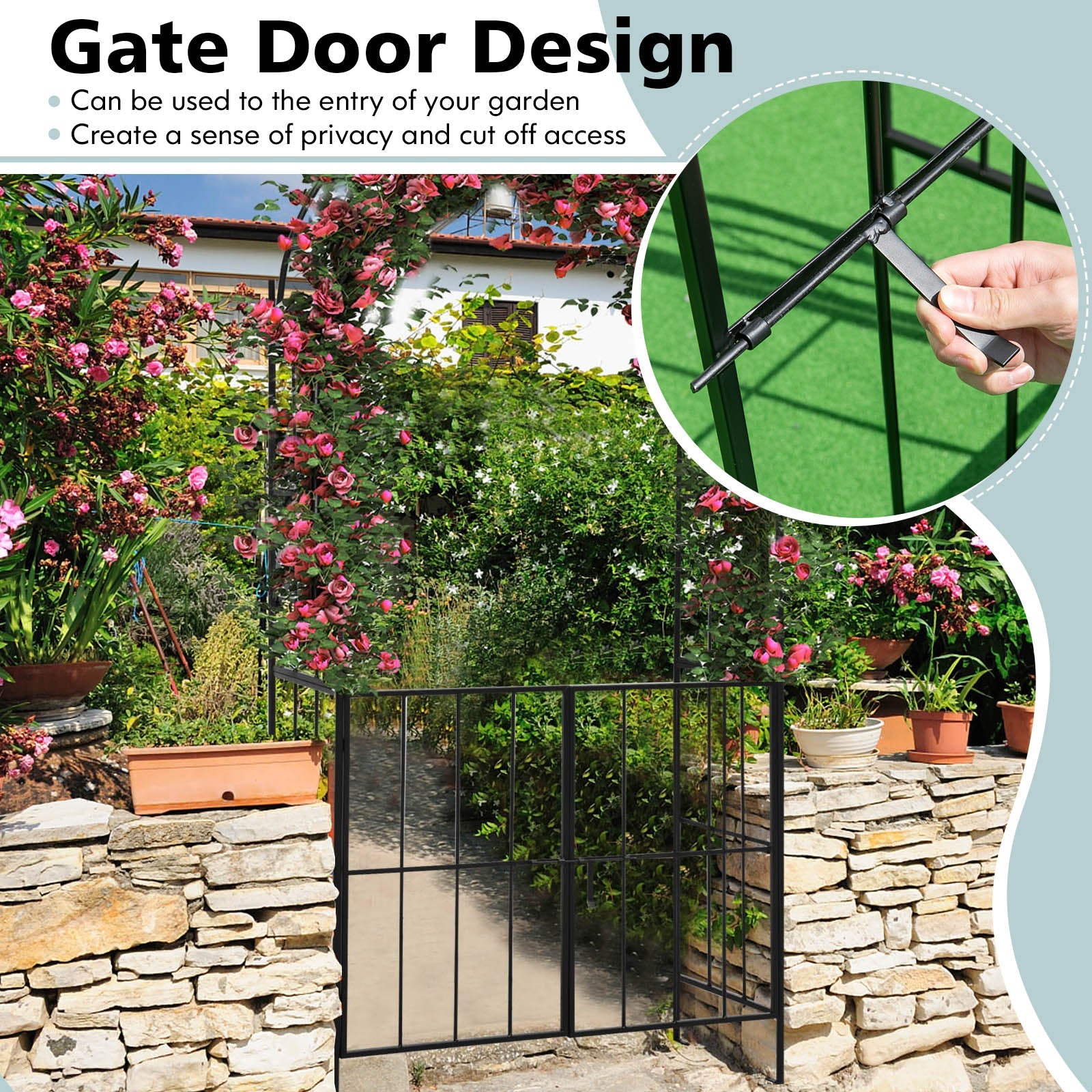 230CM Tall Heavy-Duty Metal Arbour Archway for Climbing Plant Rose Vine