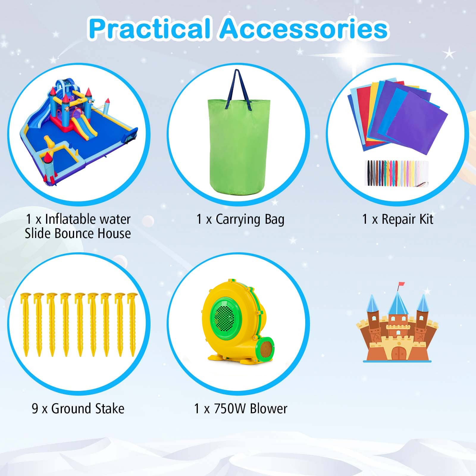HONEY JOY Inflatable Water Slide Park, Kids Inflatable Jumping Castle w/2 Slides