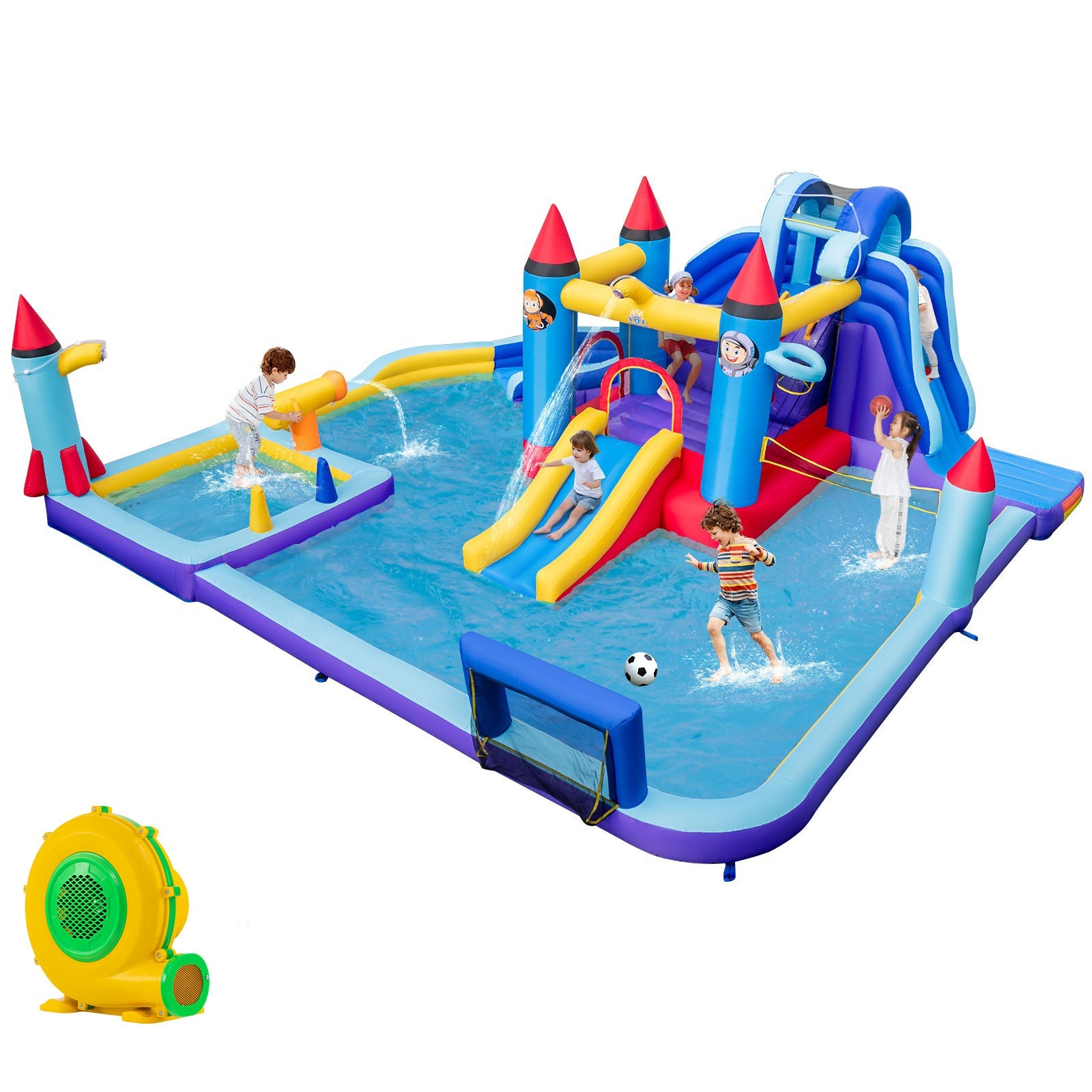 HONEY JOY Inflatable Water Slide Park, Kids Inflatable Jumping Castle w/2 Slides