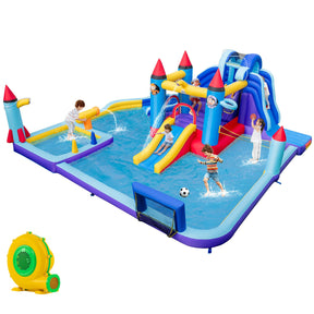 HONEY JOY Inflatable Water Slide Park, Kids Inflatable Jumping Castle w/2 Slides