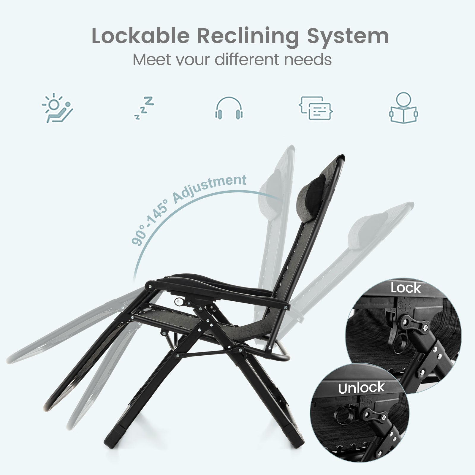 Adjustable Metal Zero Gravity Lounge Chair with Removable Cushion