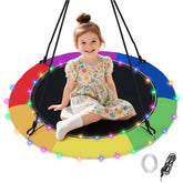 40”/100CM Saucer Tree Swing with LED Lights, Indoor Outdoor Saucer Swing for Kids Adults w/Adjustable Multi-Strand Hanging Ropes