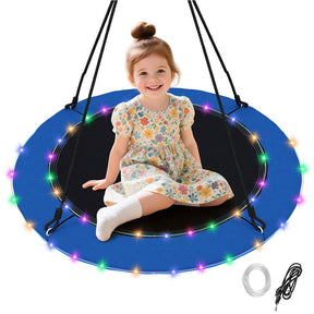 40”/100CM Saucer Tree Swing with LED Lights, Indoor Outdoor Saucer Swing for Kids Adults w/Adjustable Multi-Strand Hanging Ropes
