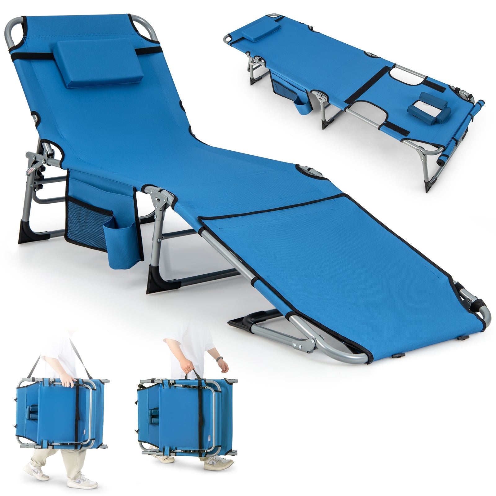 Outdoor Folding Chaise Lounge Chair, 5-position Lounge Chair with Adjustable Footrest