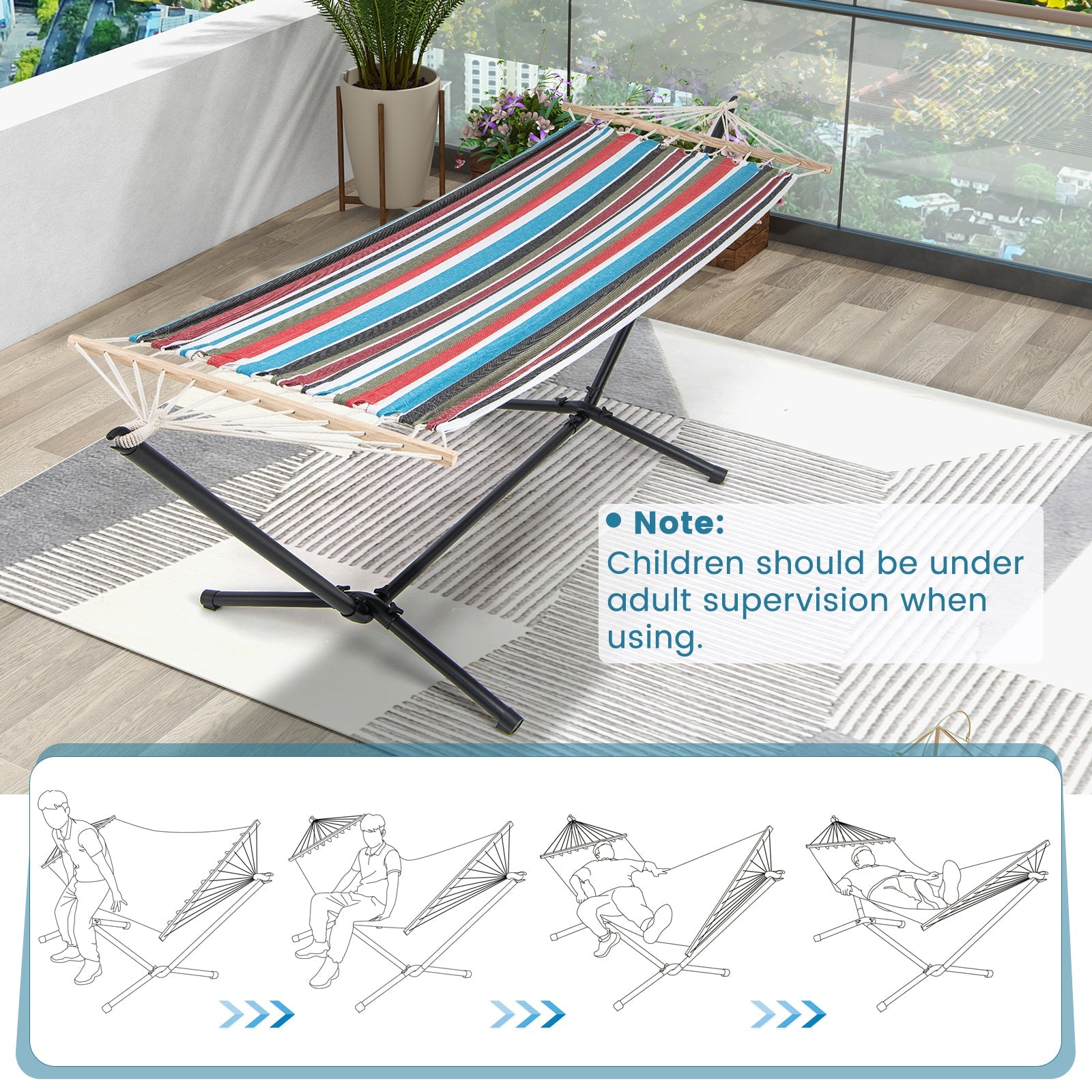 Portable Hammock with Stand, Outdoor Hammock with Space-saving Metal Frame