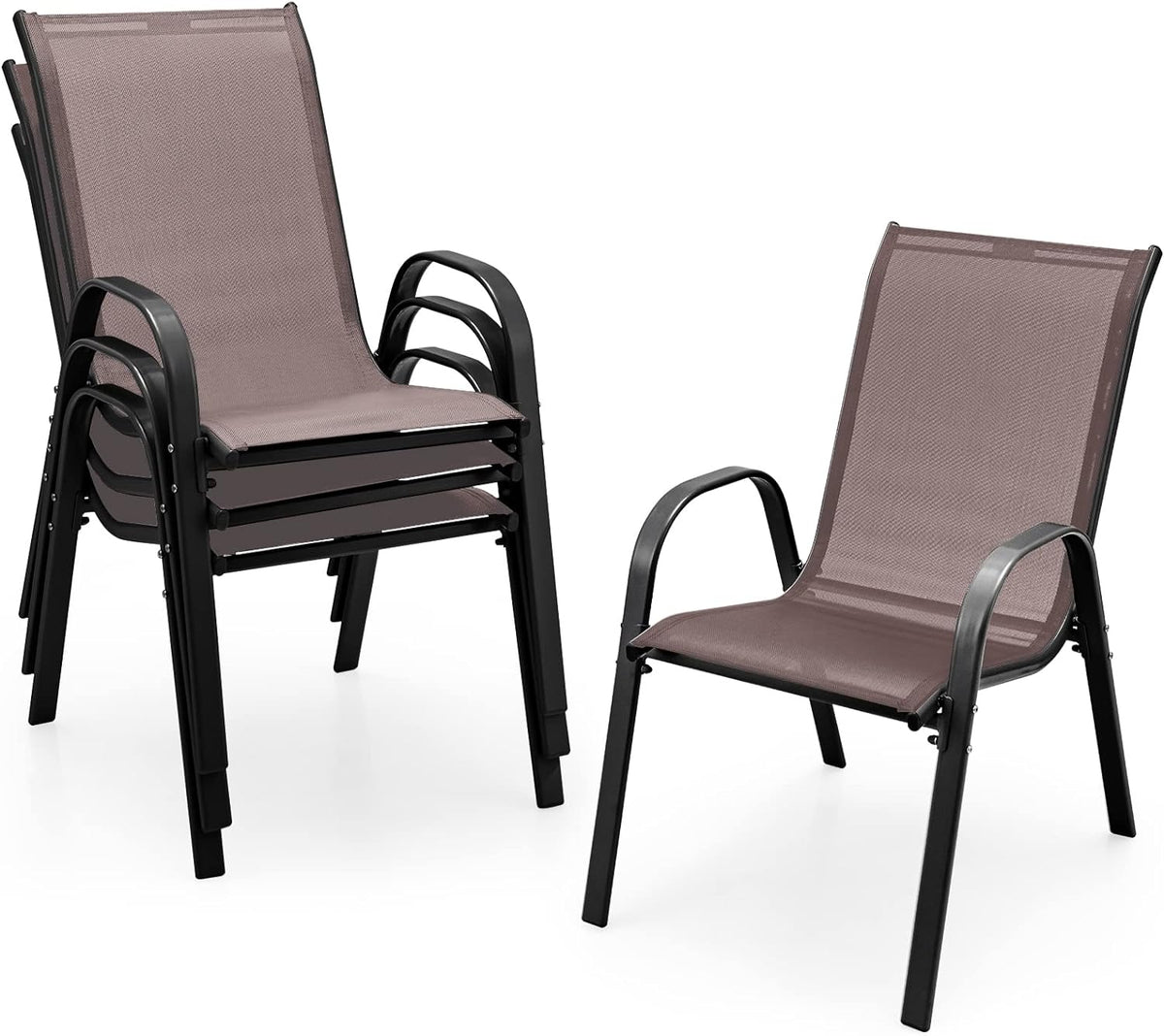 Set of 4 Outdoor Patio Chairs, Stackable Armchair with Weather-Resistant Fabric, Sturdy Steel Frame