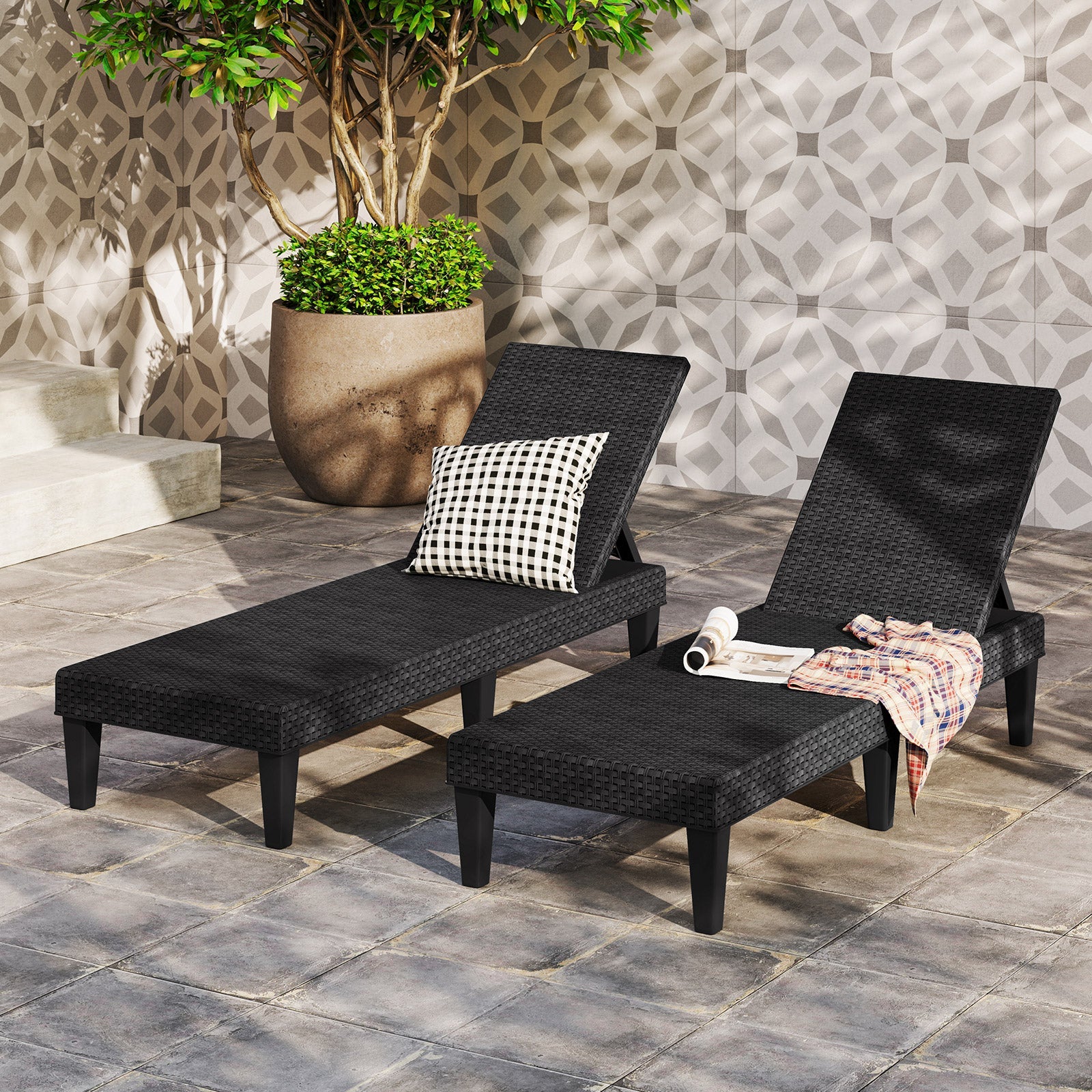 3-Position Reclining Chair with Waterproof Rattan Textured PP Surface