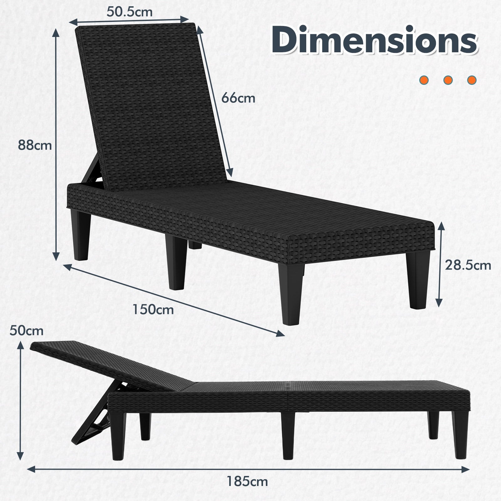 3-Position Reclining Chair with Waterproof Rattan Textured PP Surface