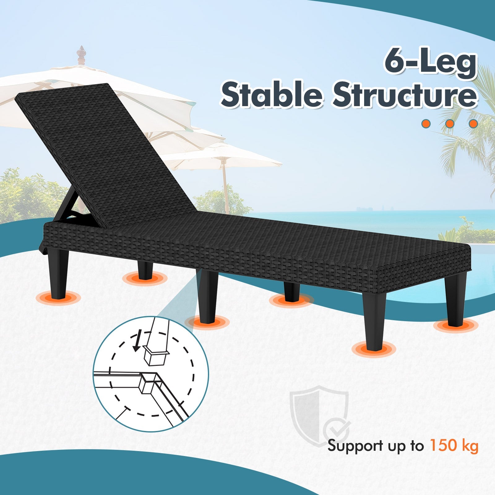 3-Position Reclining Chair with Waterproof Rattan Textured PP Surface