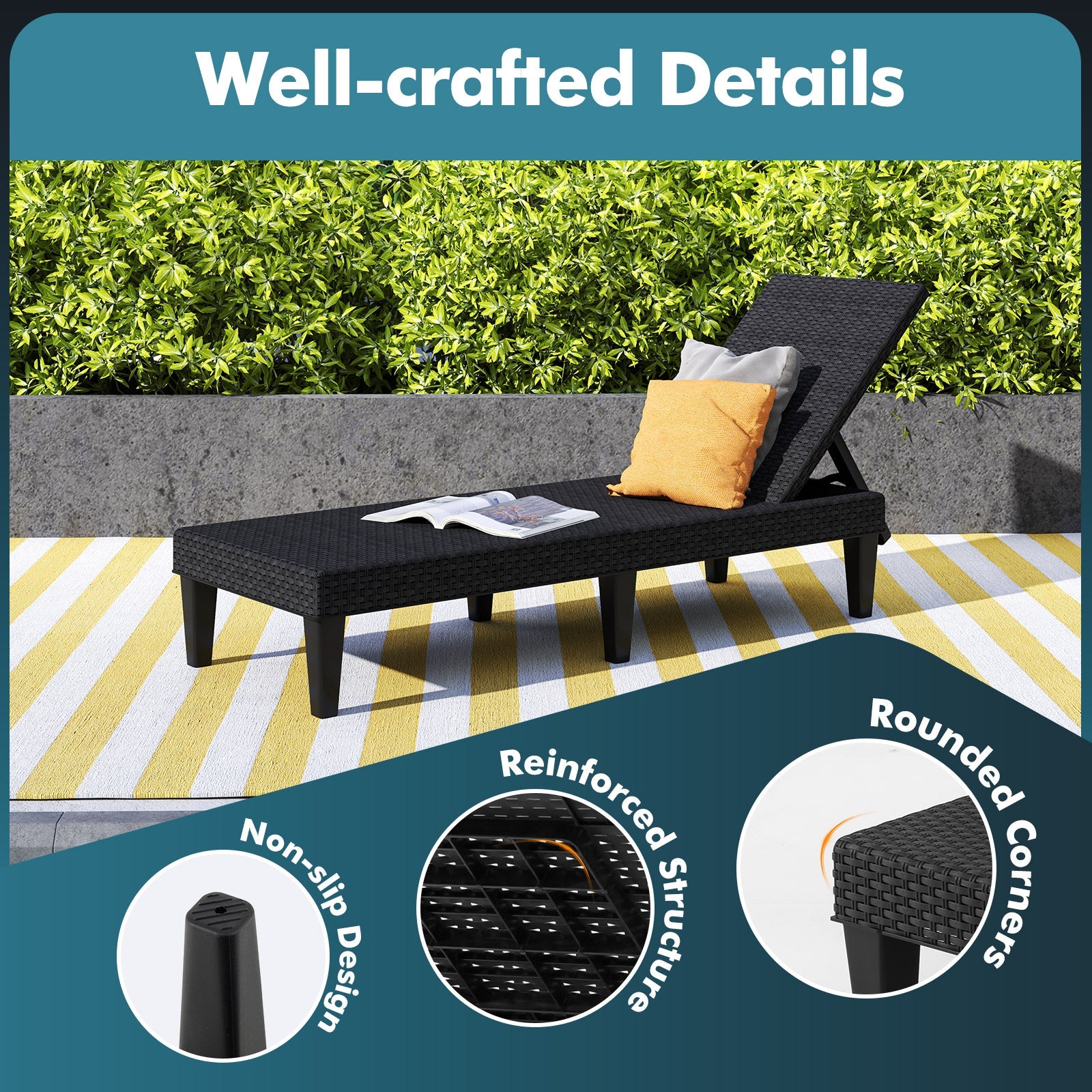 3-Position Reclining Chair with Waterproof Rattan Textured PP Surface