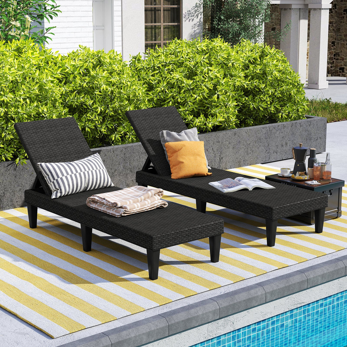 3-Position Reclining Chair with Waterproof Rattan Textured PP Surface