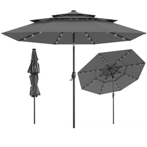 3m Solar Patio Umbrella w/ 32 LED Lights, 3-Tier Vented Top