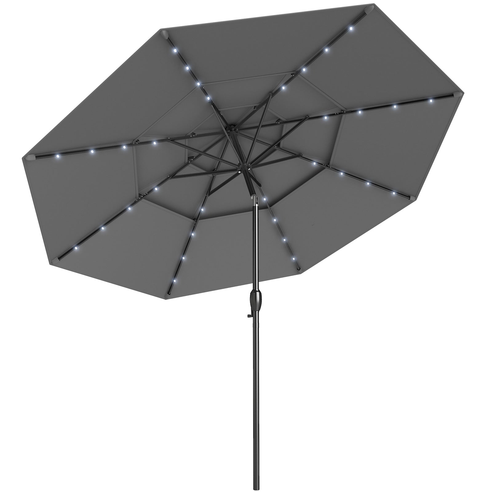 3m Solar Patio Umbrella w/ 32 LED Lights, 3-Tier Vented Top