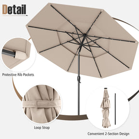 3m Solar Patio Umbrella w/ 32 LED Lights, 3-Tier Vented Top