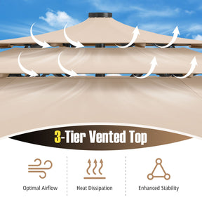 3m Solar Patio Umbrella w/ 32 LED Lights, 3-Tier Vented Top