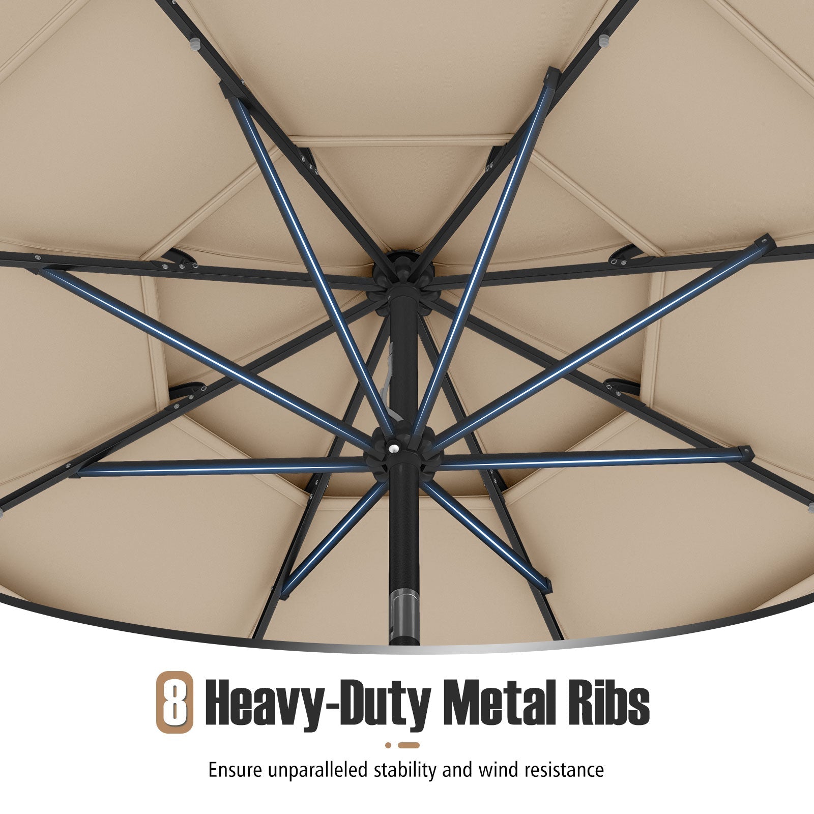 3m Solar Patio Umbrella w/ 32 LED Lights, 3-Tier Vented Top