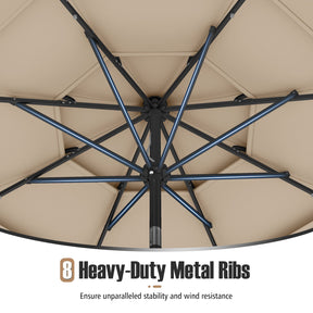 3m Solar Patio Umbrella w/ 32 LED Lights, 3-Tier Vented Top