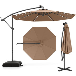 Outdoor Patio 3m Hanging Offset Umbrella w/ 32 LED Lights & Water-proof Canopy
