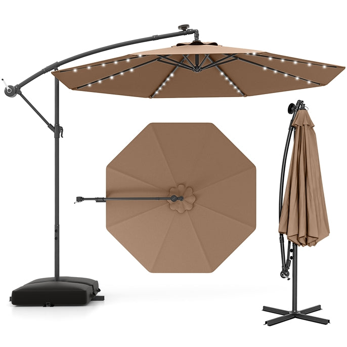 Outdoor Patio 3m Hanging Offset Umbrella w/ 32 LED Lights & Water-proof Canopy