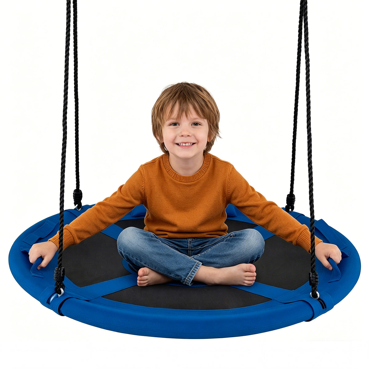 100 cm Tree Swing, Outdoor Saucer Flying Swing w/Soft Headrest, Built-in Handles and Adjustable Hanging Straps
