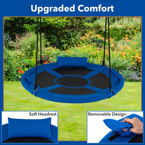 100 cm Tree Swing, Outdoor Saucer Flying Swing w/Soft Headrest, Built-in Handles and Adjustable Hanging Straps