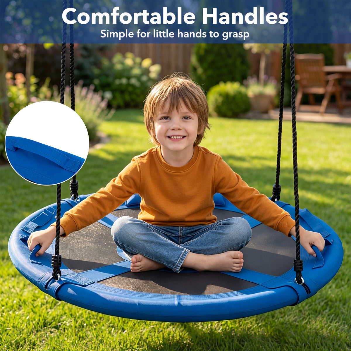 100 cm Tree Swing, Outdoor Saucer Flying Swing w/Soft Headrest, Built-in Handles and Adjustable Hanging Straps