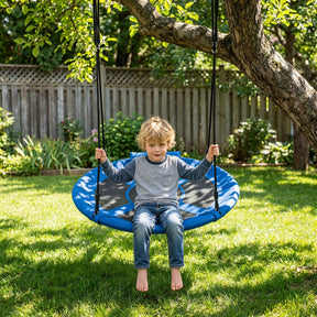 100 cm Tree Swing, Outdoor Saucer Flying Swing w/Soft Headrest, Built-in Handles and Adjustable Hanging Straps