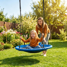 100 cm Tree Swing, Outdoor Saucer Flying Swing w/Soft Headrest, Built-in Handles and Adjustable Hanging Straps