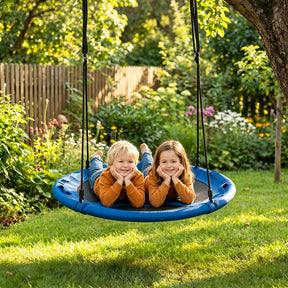 100 cm Tree Swing, Outdoor Saucer Flying Swing w/Soft Headrest, Built-in Handles and Adjustable Hanging Straps