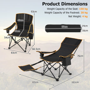 Folding Camping Chair with Footrest, Camping Lounge Chair with Adjustable Backrest