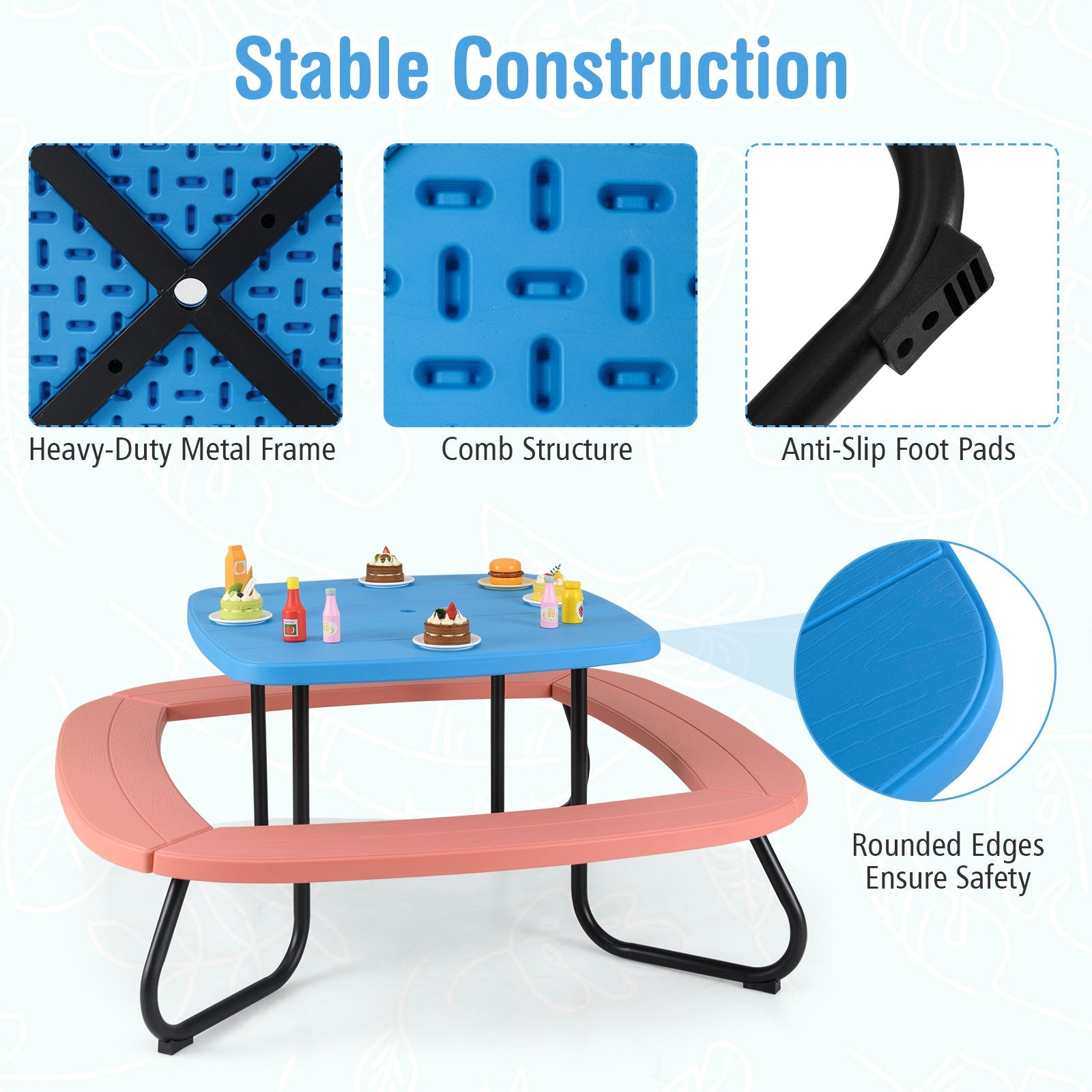 Kids Outdoor Activity Table w/Adjustable & Collapsible Umbrella for up to 8 Children