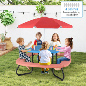 Kids Outdoor Activity Table w/Adjustable & Collapsible Umbrella for up to 8 Children