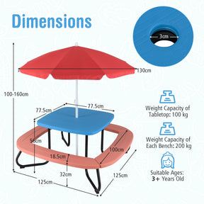 Kids Outdoor Activity Table w/Adjustable & Collapsible Umbrella for up to 8 Children