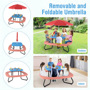Kids Outdoor Activity Table w/Adjustable & Collapsible Umbrella for up to 8 Children