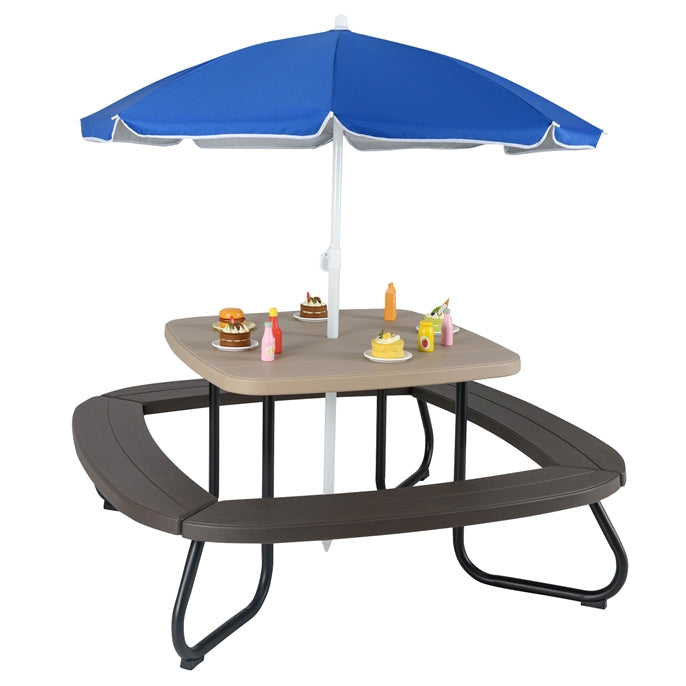 Kids Outdoor Activity Table w/Adjustable & Collapsible Umbrella for up to 8 Children