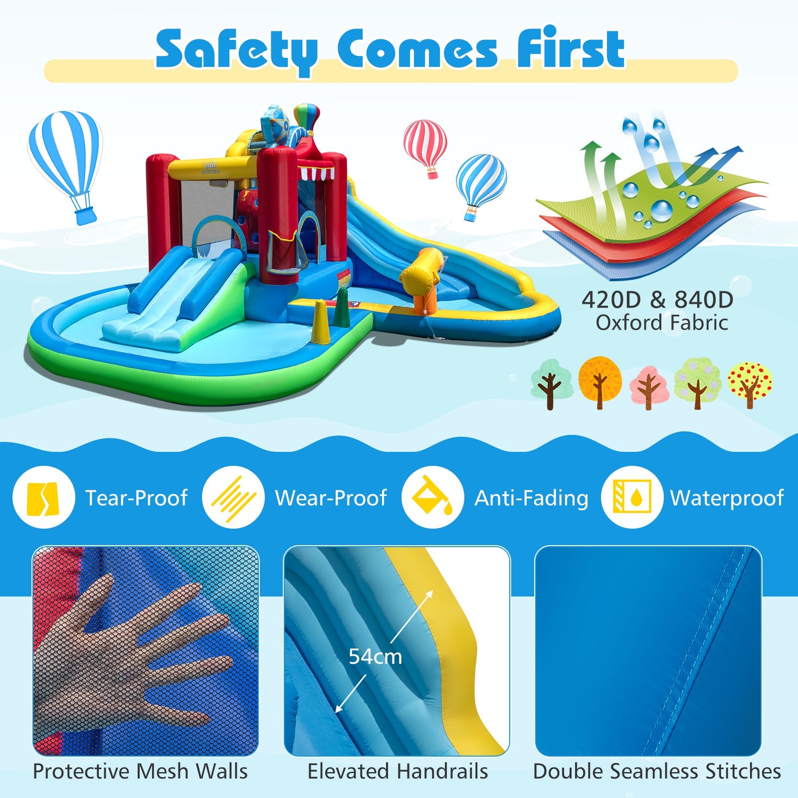 Inflatable Water Park, Water Slide with Splash Pool, Water Cannon, Ring Toss Game