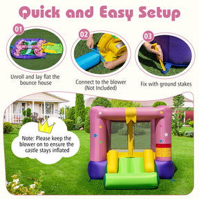 Inflatable Bounce House, Kids Bouncy Castle with Slide & Basketball Rim