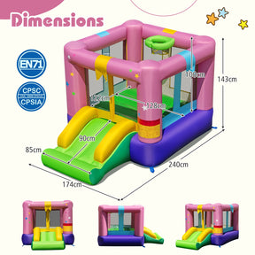 Inflatable Bounce House, Kids Bouncy Castle with Slide & Basketball Rim